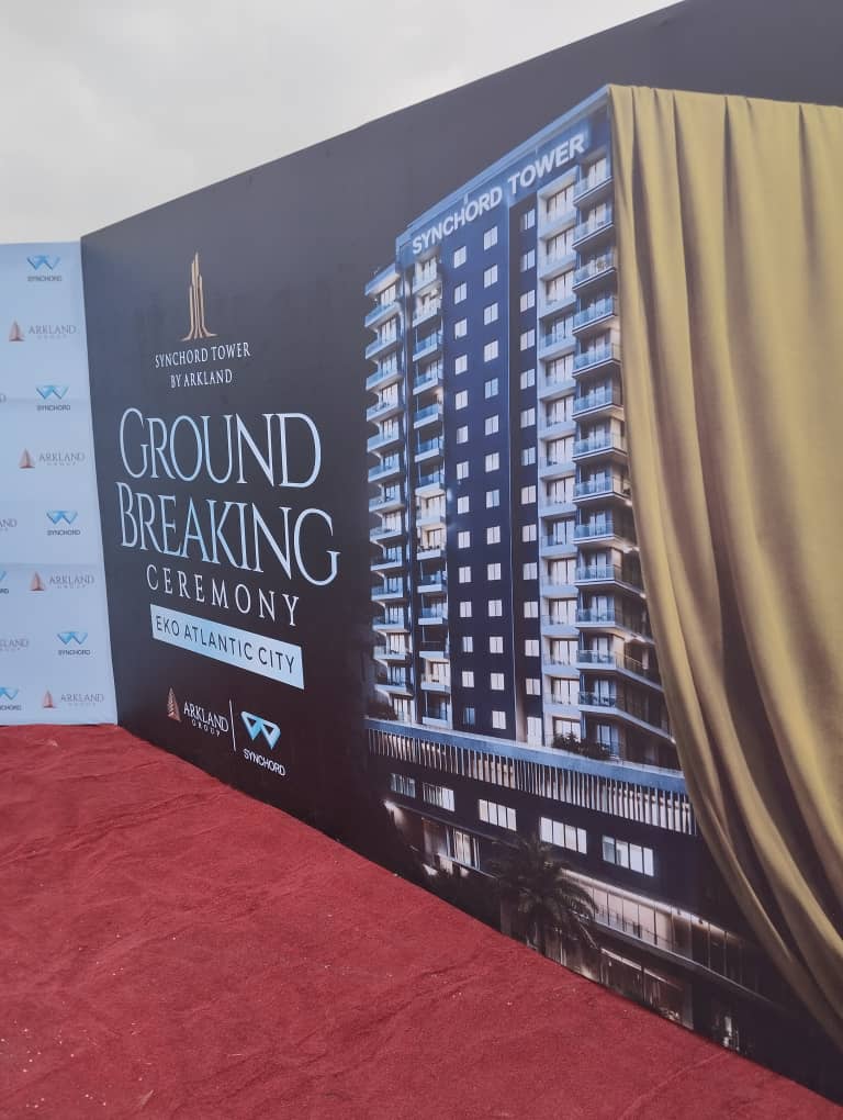 Groundbreaking branding wall at Syncord Tower ceremony