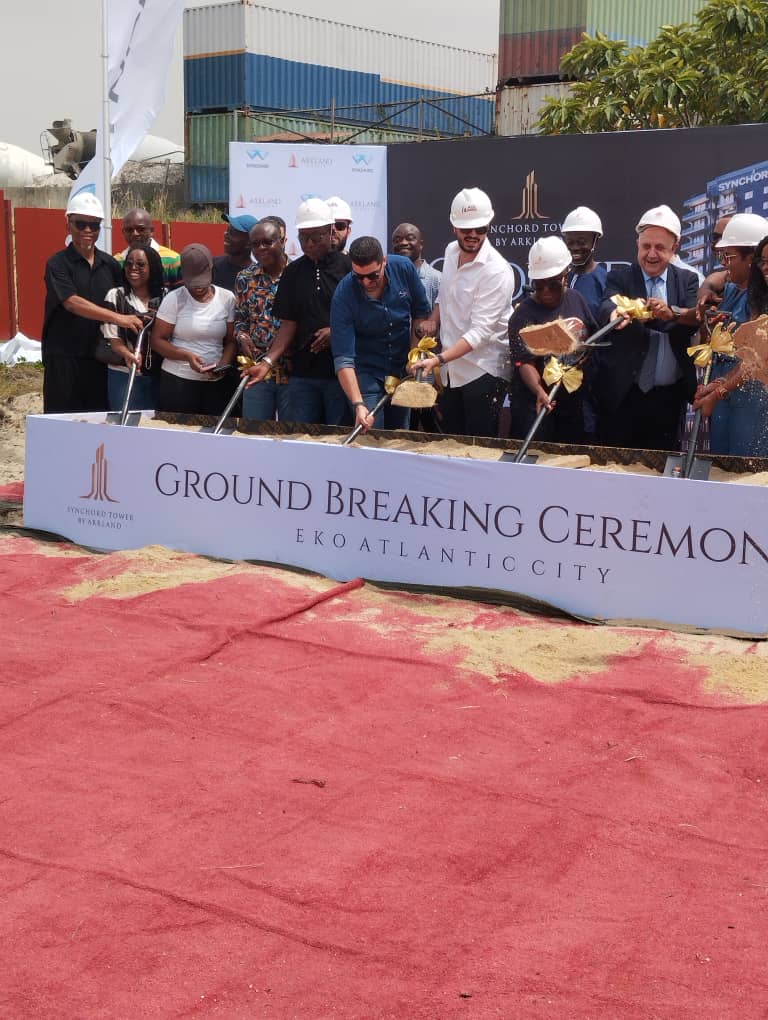 Guests performing the symbolic groundbreaking action at Eko Atlantic City.